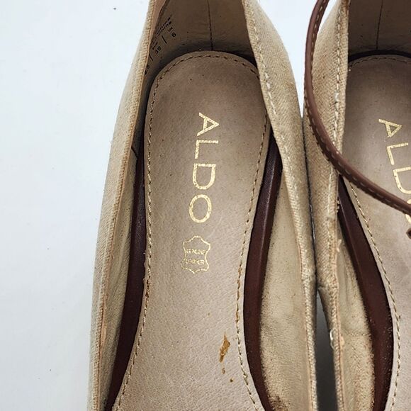 Aldo Natural Canvas Ankle Strap Wedge Heels Size 8.5 - Picture 9 of 10